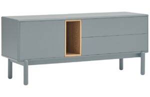 Šedomodrý lakovaný dubový TV stolek Teulat Corvo 140 x 40 cm