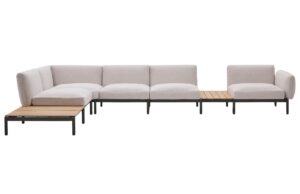 Zahradní rohová pohovka Kave Home Sorells 446 cm se stolky