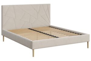 Mesonica Béžová čalouněná dvoulůžková postel Alano 180 x 200 cm s geometrickým prošíváním