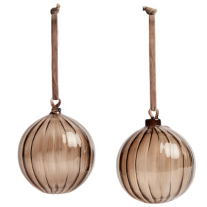 Kave Home Set dvou hnědých skleněných vánočních ozdob Oranel 10 cm