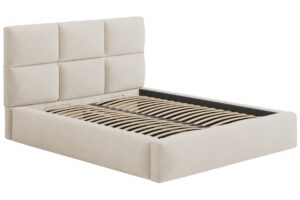 Windsor & Co Béžová sametová dvoulůžková postel Libera 180 x 200 cm s úložným prostorem
