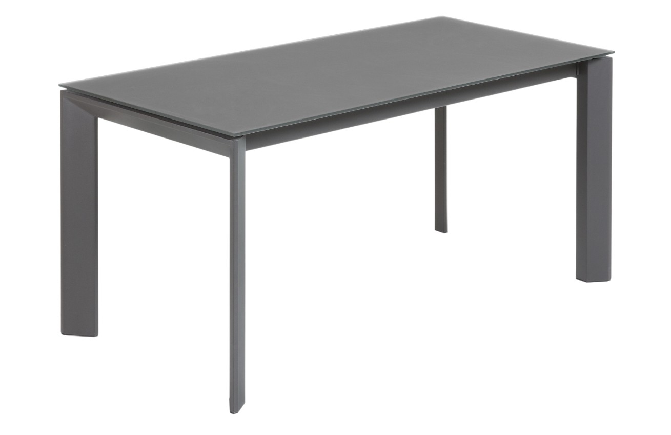 Kave Home Tmavě šedý skleněný rozkládací jídelní stůl Axis 160/220x90 cm
