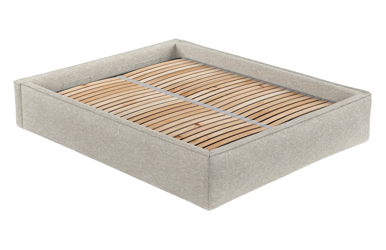 Maison de Rêve Šedobéžová čalouněná dvoulůžková postel ALVAR L 200 x 200 cm s úložným prostorem