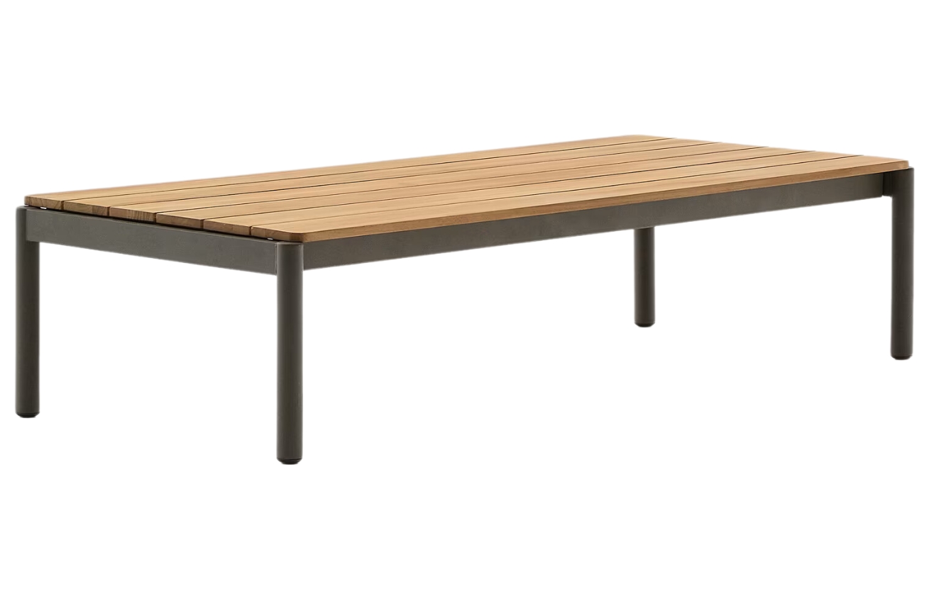 Kave Home Dřevěný zahradní stolek Sorells 149 x 63 cm se zelenou podnoží