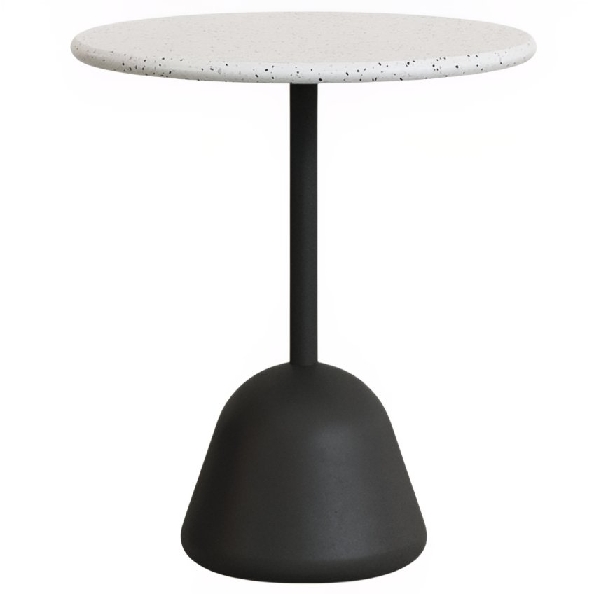 Bílý terrazzo zahradní stůl Kave Home Saura II. 70 cm s černou podnoží