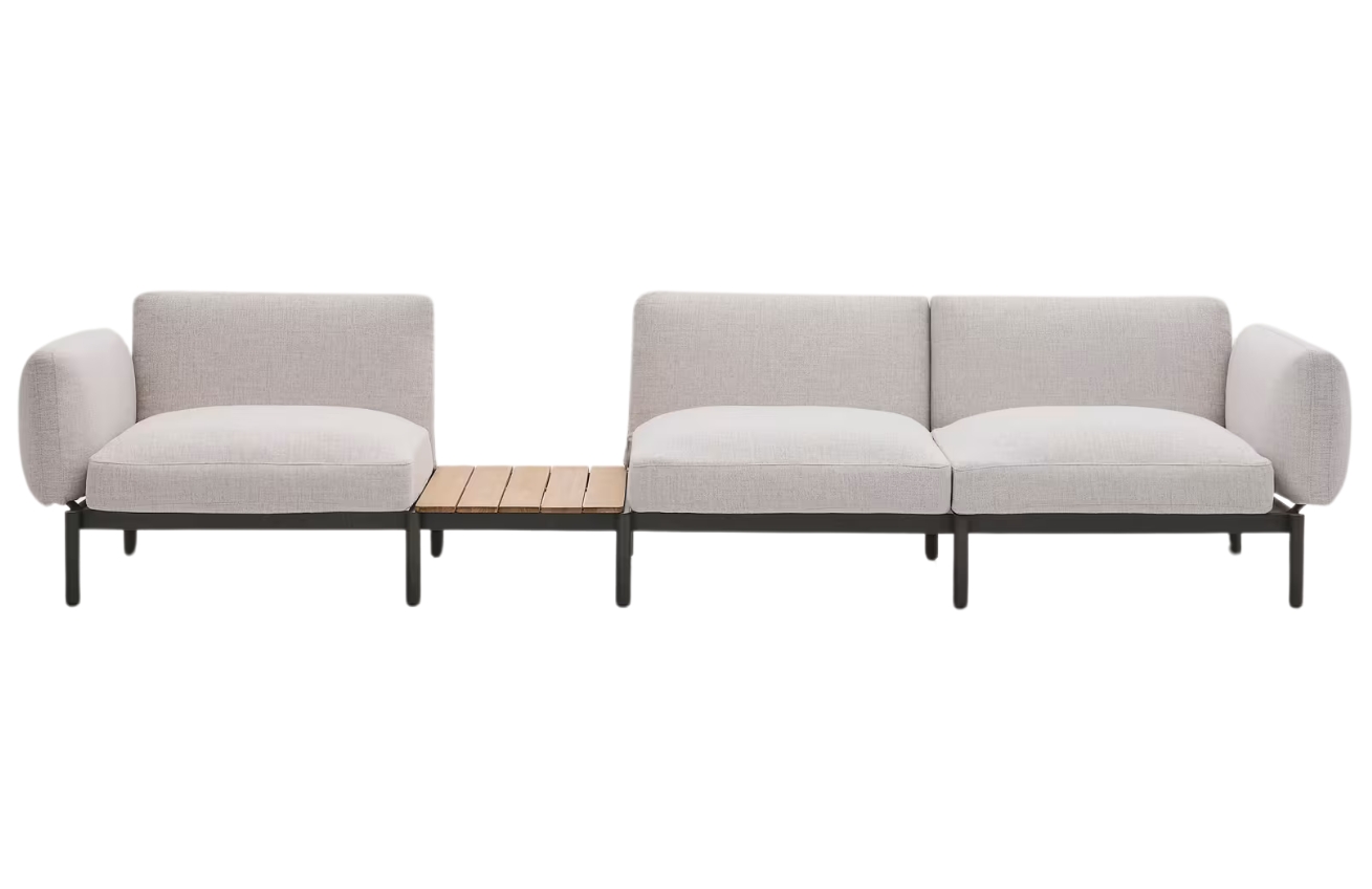 Kave Home Zahradní pohovka Sorells 341 cm se stolkem se šedou podnoží