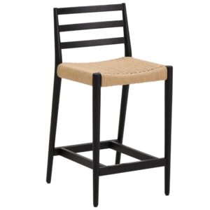 Kave Home Černá dubová barová židle Analy 65 cm s výpletem