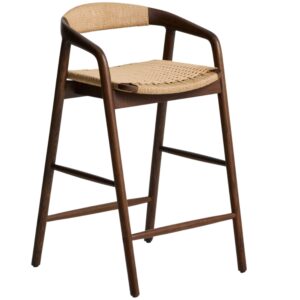 Kave Home Ořechová barová židle Derile 65 cm s výpletem